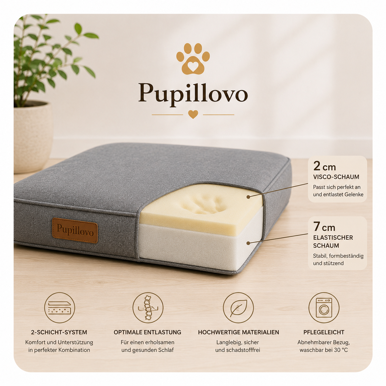 Pupillovo legowisko ortopedyczne 70x100 cmdla dużych psów, XXL legowisko dla starych psów